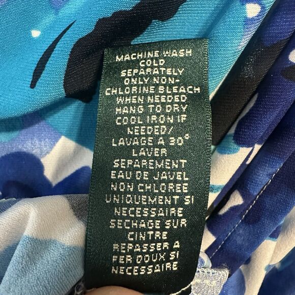 Lauren Ralph Lauren Ruched Faux Wrap Dress Size 6 Blue Floral Career Stretch - Picture 8 of 9